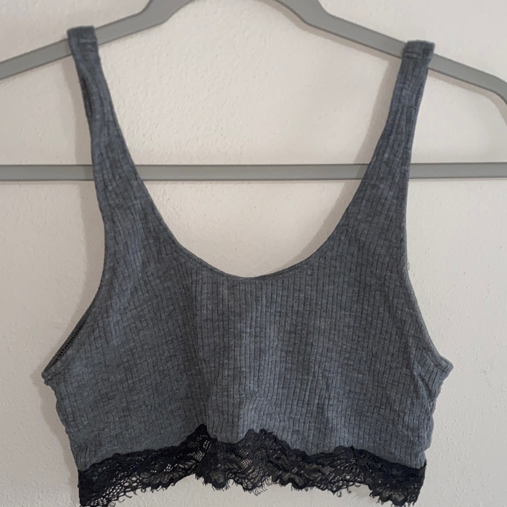 Aerie Gray and Black Lace Trim Bra